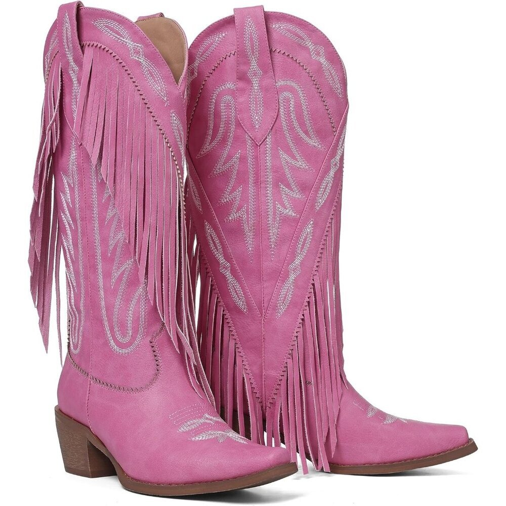 ⚡Women's Purple Fringe Knee High Cowgirl Western Boots With Classic Embroidery